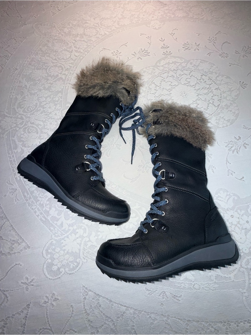 Merrell Haven Tall Lace Polar Waterproof Winter Boots Black Faux Fur size 6.5